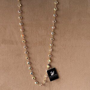 Vintage Swarovski Aurora Borealis Crystal Bezel Necklace Clear NWT